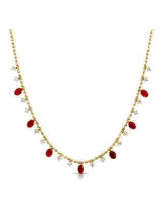 2.44CT RUBY AND ROUND DIAMOND BALL STATION NECKLACE