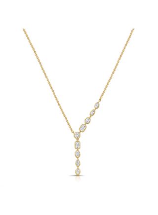 1.00CT FANCY SHAPES AND ROUND DIAMOND BEZEL SET LARIAT NECKLACE