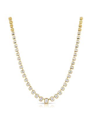 3.81CT EMERALD SHAPE DIAMOND BEZEL SET TENNIS NECKLACE