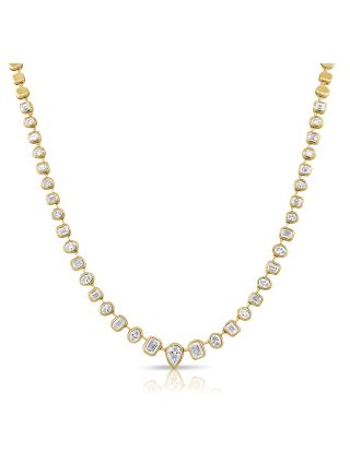 3.5CT EMERALD SHAPE, OVAL SHAPE AND PEAR SHAPE DIAMOND BEZEL NECKLACE