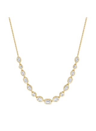 1.92CT EMERALD SHAPE, OVAL SHAPE, MARQUISE SHAPE AND ROUND DIAMOND BEZEL SET NECKLACE