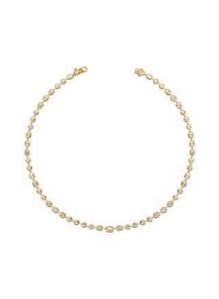 6.43CT EMERALD SHAPE AND ROUND DIAMOND BEZELTENNIS NECKLACE