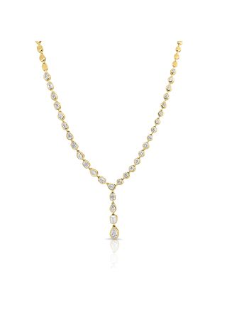 2.82CT EMERALD SHAPE, PEAR SHAPE AND ROUND DIAMOND BEZEL SET LARIAT NECKLACE