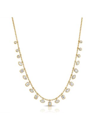 2.14CT EMERALS SHAPE, MARQUISE AND ROUND DIAMOND BEZEL BALL NECKLACE