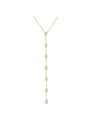1.48CT EMERALD SHAPE DIAMOND BEZEL SET LARIAT NECKLACE