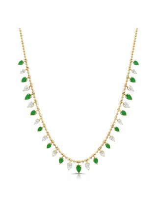 4.18CT EMERALD AND PEAR SHAPE DIAMOND STATION NECKLACE