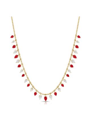 4.18CT RUBY AND PEAR SHAPE DIAMOND STATION NECKLACE