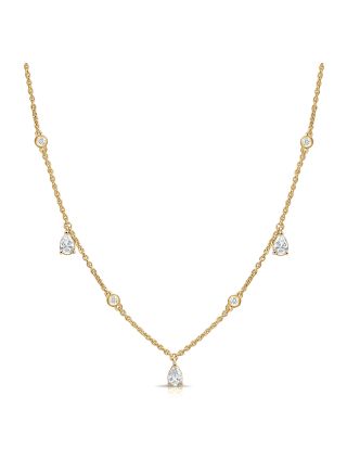 0.96CT PEAR SHAPE AND ROUND DIAMOND STATION NECKLACE