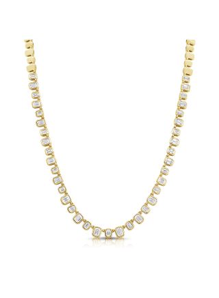 7.46CT EMERALD SHAPE DIAMOND BEZEL SET TENNIS NECKLACE
