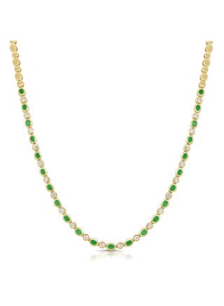 2.34CT EMERALD AND ROUD DIAMOND OVAL BEZEL NECKLACE