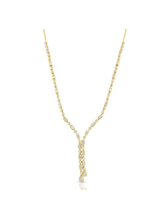 1.80CT PEAR SHAPE , BAGUETTES AND ROUND DIAMOND BEZEL SET LARIAT NECKLACE