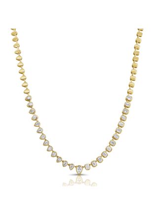 2.66CT EMERALD AND PEAR SHAPE DIAMOND BEZEL SET NECKLACE