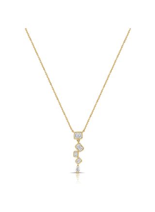 0.61CT EMERALD SHAPE AND PEAR SHAPE DIAMOND BEZEL SET PENDANT NECKLACE