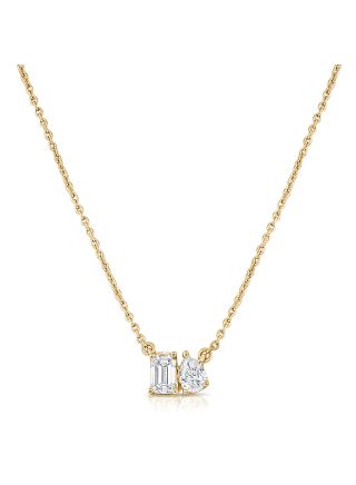 .41CT EMERALD AND PEAR SHAPE DIAMOND PENDANT NECKLACE