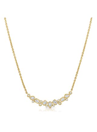0.68CT EMERALD SHAPE, PEAR SHAPE AND ROUND DIAMOND BEZEL SET STATION NECKLACE
