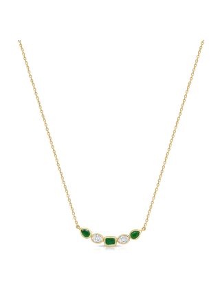 1.26CT EMERALD AND OVAL SHAPE DIAMOND BEZEL SET PENDANT NECKLACE