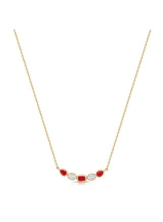 1.02CT RUBY AND OVAL SHAPE DIAMOND BEZEL SET PENDANT NECKLACE