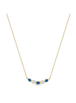 1.26CT SAPPHIRE AND OVAL SHAPE DIAMOND BEZEL SET PENDANT NECKLACE