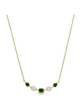 1.30CT EMERALD AND OVAL SHAPE DIAMOND BEZEL SET PENDANT NECKLACE