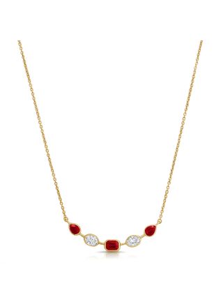 1.00CT RUBY AND OVAL SHAPE DIAMOND BEZEL SET PENDANT NECKLACE