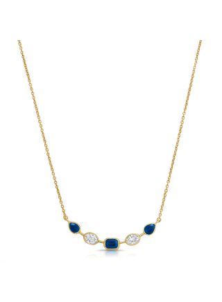 1.30CT SAPPHIRE AND OVAL SHAPE DIAMOND BEZEL SET PENDANT NECKLACE