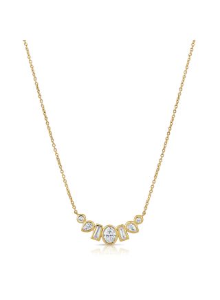 0.56CT OVAL SHAPE, PEAR SHAPE, BAGUETTES AND ROUND DIAMOND BEZEL PENDANT NECKLACE