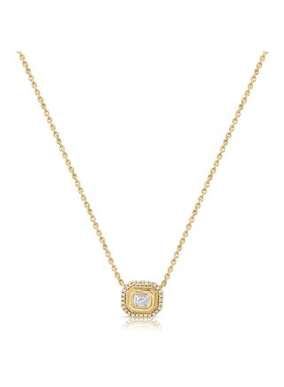 0.38CT EMERALD SHAPE AND ROUND DIAMOND PENDANT NECKLACE