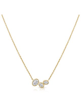 0.46CT OVAL SHAPE DIAMOND BEZEL SET THREE STONE PENDANT NECKLACE