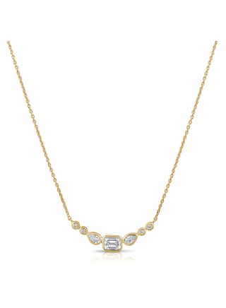 0.55CT EMERALD SHAPE, PEAR SHAPE AND ROUND DIAMOND BEZEL SET STATION NECKLACE