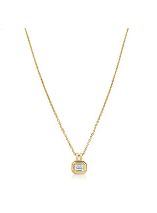 0.51CT EMERALD SHAPE DIAMOND BEZEL SET SOLITAIRE PENDANT NECKLACE