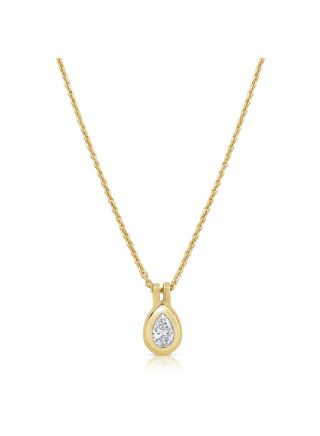 0.50CT PEAR SHAPE DIAMOND BEZEL SET SOLITAIRE PENDANT NECKLACE