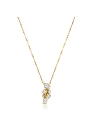 0.56CT EMERALD SHAPE, PEAR SHAPE AND ROUND DIAMOND BEZEL SET PENDANT NECKLACE