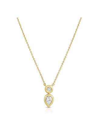 0.32CT PEAR SHAPE AND ROUND DIAMOND BEZEL PENDANT NECKLACE