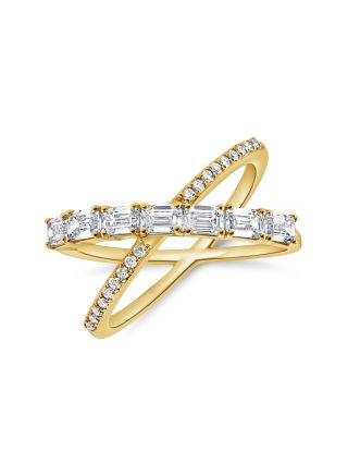 1.12CT EMERALD AND ROUND SHAPE DIAMOND CROSSOVER RING