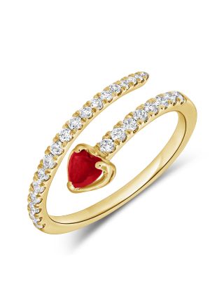 0.59CT RUBY AND ROUND DIAMOND HEART WRAP RING
