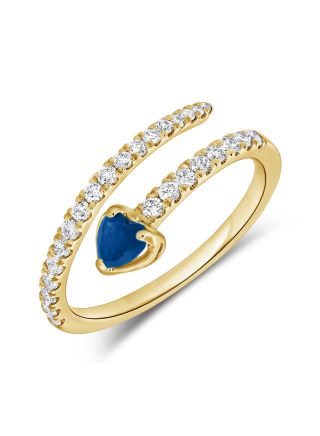 0.57CT SAPPHIRE AND ROUND DIAMOND HEART WRAP RING