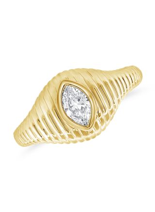 0.32CT MARQUISE SHAPE DIAMOND SOLITAIRE BEZEL SET FLUTED RING