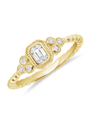 0.29CT EMERALD SHAPE AND ROUND DIAMOND BEZEL SET BALL RING