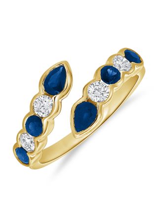 1.16CT SAPPHIRE AND ROUND DIAMOND BEZEL SET WRAP RING