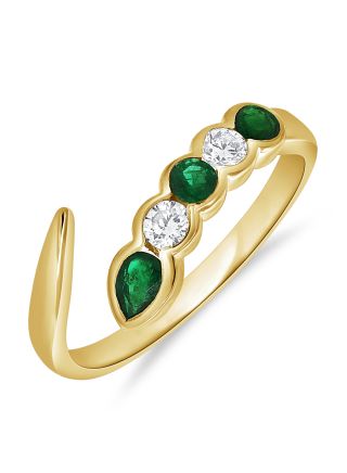 0.58CT EMERALD AND ROUND DIAMOND BEZEL SET WRAP RING