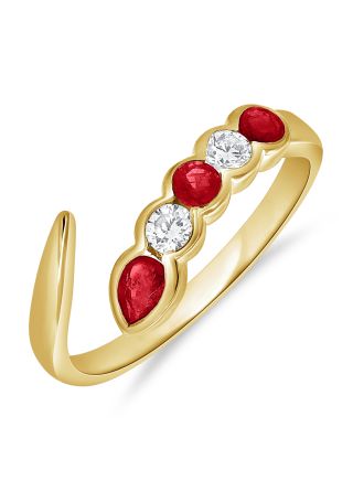 0.58CT RUBY AND ROUND DIAMOND BEZEL SET WRAP RING