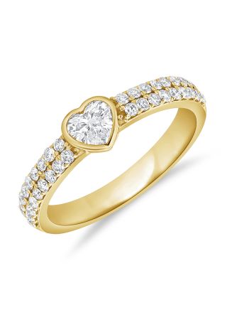 0.61CT HEART SHAPE AND ROUND DIAMOND BEZEL RING