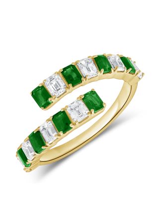 1.94CT EMERALD AND EMERALD SHAPE DIAMOND WRAP RING