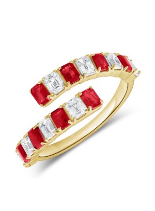 1.94CT RUBY AND EMERALD SHAPE DIAMOND WRAP RING