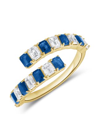 1.81CT SAPPHIRE AND EMERALD SHAPE DIAMOND WRAP RING