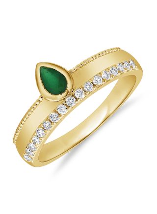 0.50CT EMERALD AND ROUND DIAMOND BEZEL SET RING