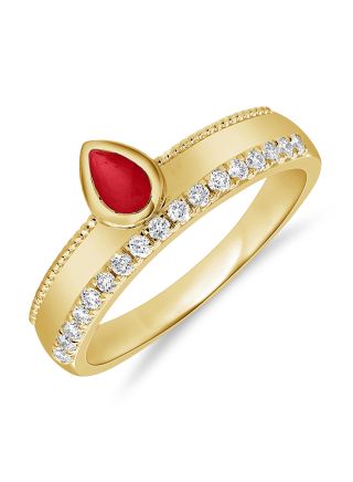 0.50CT RUBY AND ROUND DIAMOND BEZEL SET RING