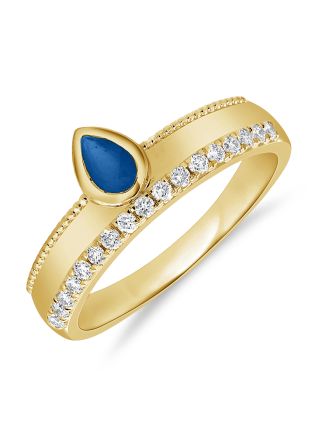 0.50CT SAPPHIRE AND ROUND DIAMOND BEZEL SET RING
