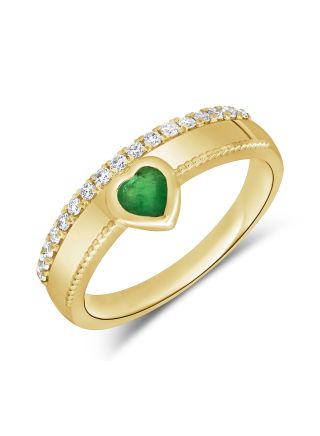 0.50CT EMERALD AND ROUND DIAMOND HEART RING