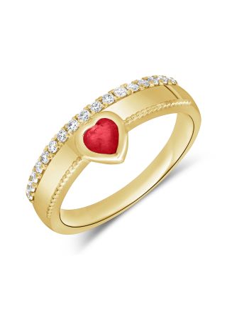 0.50CT RUBY AND ROUND DIAMOND HEART RING